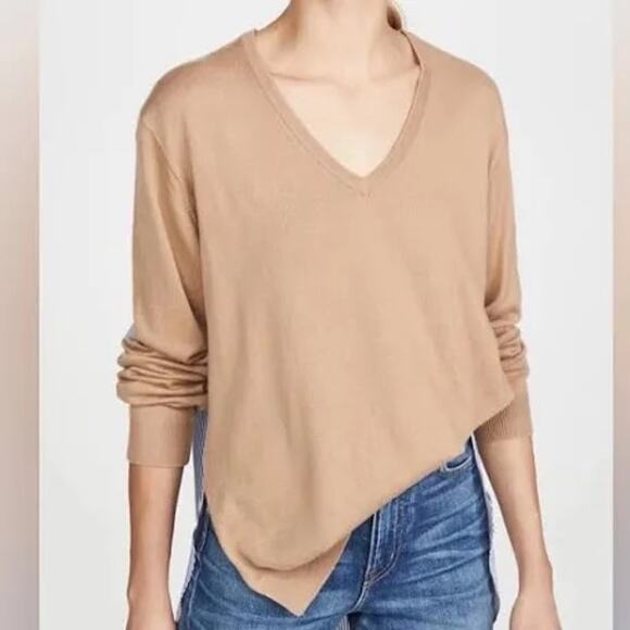 Tibi Merino Wool Sweater Shirt Combo V-neck Pullover Size XS Tan/ White - Picture 1 of 10